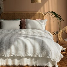 헬로우슬립 코튼 프릴 순면 피그먼트워싱 홑이불, 화이트