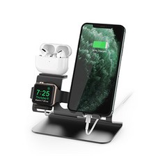 ROAR iPhone AirPods Apple Watch 3合1 鋁製支架, 1個, 黑色