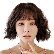 HiYuni 嬉皮燙鮑伯髮型 全頂假髮 30cm + 髮網 + 支架套組, 棕黑色, 1個