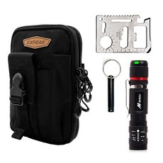 Expeak 戰術生存包 + LED變焦手電筒 + 多功能工具 + 口哨組合, 黑色, 隨機出貨(口哨)