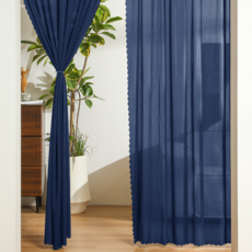 Ecster 現代簡約廚房門窗多用途穿桿式門簾隔斷簾, 海軍藍