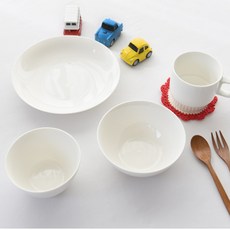 PRELUDE 素色碗盤餐具組 4入, 白色, 飯碗+湯碗+盤子+馬克杯