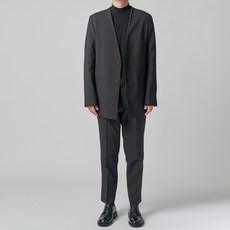 애플리 남성용 사계절 노카라 투버튼 자켓 + 수트 팬츠 세트