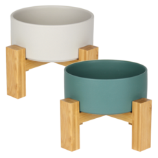 meongzi 2層陶瓷餵食碗組 2入 S號, 翠綠、灰色, 1套