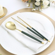 Bogen 韓國製 LEVIAN 金色餐具組, 湯匙 + 筷子, 1套, 深綠色