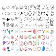 gelluna 可愛的彩色黑白插畫紋身貼紙 6入組 T-122, 混色, 1組