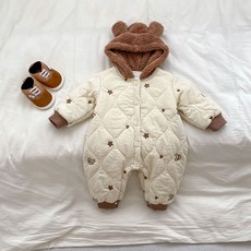Bebeniz 新生兒星星愛心熊毛絨連帽鋪棉連身衣