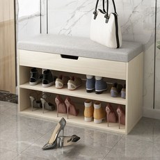 Avenue Goods鞋櫃椅多功能收納長椅收納沙發 楓木 櫻花 80cm, 灰色皮革