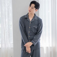 A-one 男士刷毛素色翻領睡衣上下裝套裝