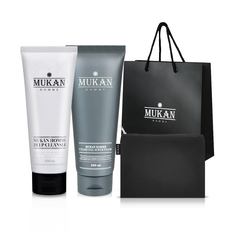 MUKAN 深層洗面乳 150ml+磨砂膏 150ml+化妝包+購物袋組, 1套