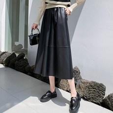 앤드스타일 여성용 비건레더 플레어 밴딩 스커트 261462