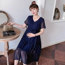 SHARE 夏季圓點孕婦輕盈連身裙
