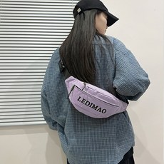 Elsso 字母印花設計彩色線條斜背腰包單肩包, 紫色
