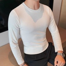 DM 남성용 골지 라운드 긴팔 티셔츠