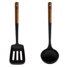 Bargensteiger Flexibel 矽膠廚具2件組 (鍋鏟+湯勺), 黑色, 1組, 特納+鋼包