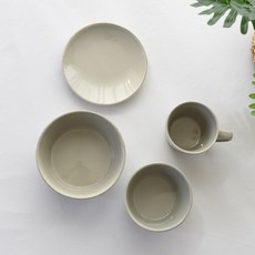 PRELUDE 幾何花紋碗盤餐具組 4入, 灰色, 飯碗+湯碗+杯子+盤子