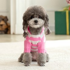 아티펫 반려동물 후드 줄무늬 니트 스웨터, 핑크, 1개