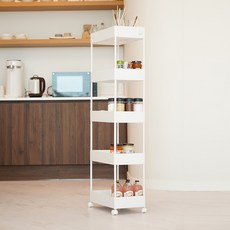 KAZT 可移動式推車縫隙收納櫃, 白色, 5層