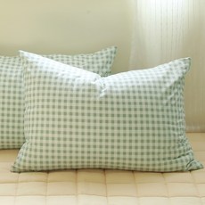 OLIVIA DECO Momo格紋純棉絎縫枕頭套, Khaki_25_O22ABC01D, 1個