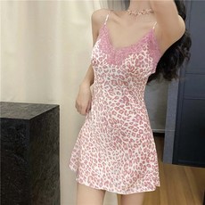 2Estar 豹紋蕾絲附胸墊緞面連身睡裙