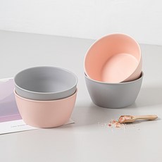Willive 簡約強化陶瓷麵碗 2款 x 2入組, 粉紅色, 灰色, 1套