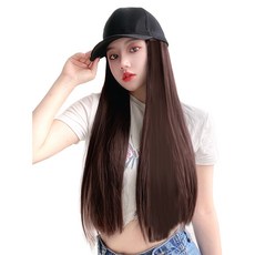 하이유니 스트레이트 펌 헤어 모자가발 50cm, 다크브라운, 1개