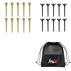 NAYASTYLE 木製高爾夫標準球座 10入 + ABS 高爾夫長球座 10入 + 收納袋套組 GFYP-182-2+172-5PU, 混合顏色