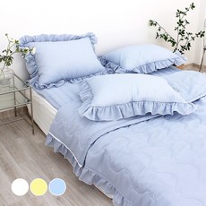 CHOUETTROOM Slush荷葉邊泡泡紗夏季薄被, 藍色