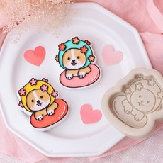 ANGLE THING 戴花帽泳圈威爾斯柯基犬矽膠模具 2入, 混合色