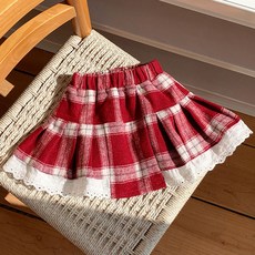 A-Biff 格紋圖案下擺蕾絲百褶裙