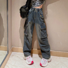 Orenjidamom 女童斜口袋鬆緊腰工裝褲