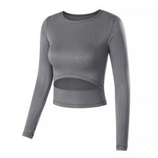 Market A 女士腹部無鎖基本瑜伽服長袖 T恤