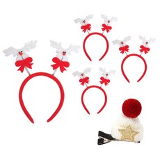 PARTYSHOW 魯道夫娃娃髮箍 4入 + 毛帽聖誕髮夾, 混合顏色, 髮夾(白色), 1套