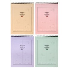 Pinkfoot 線圈數學練習本 4入, 黃色、粉色、紫色、薄荷色, 1套