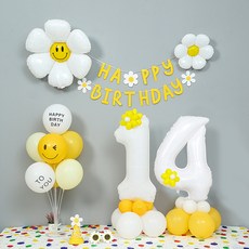 파티랑 데이지 두자리 숫자기둥 가랜드 생일 풍선장식 세트 숫자풍선 대 14, 화이트 숫자대14, 1세트