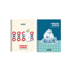 무민 캐릭터 2분할 수학노트 2종 세트, 블루, 아이보리, 1세트