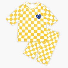 unifriend 童款愛心圖案棋盤格紋7分袖居家服套裝