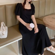 피어니스트 백 트임 반팔 롱 원피스