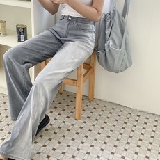 Tomatofactory 女款夏季涼爽隱藏鬆緊水洗寬版牛仔長褲