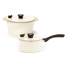 PAllAS IH爐適用 鈦晶陶瓷不沾湯鍋 2件組, 奶油, 20cm湯鍋+ 18cm單柄湯鍋 +20cm鑄造鍋蓋+18cm鑄造鍋蓋