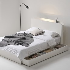 도모 엘로라 LED 3단 수납형 침대 프레임 단품 방문설치, 화이트