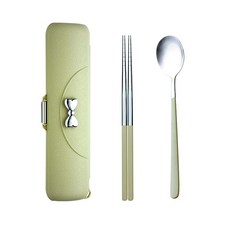 德利生活 蝴蝶結304不鏽鋼2件綠色便攜餐具組, 1組