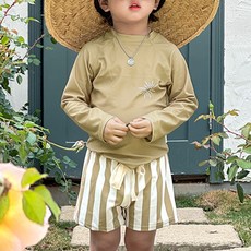 woojooi 男童Luca米色防磨衣上下裝+泳帽組