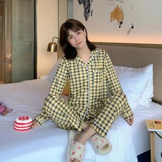 엘쏘 여성용 긴팔 셔츠형 파자마 상하의 세트