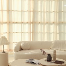 Maison Textile 四季室內彩色雪紡窗簾 2件組, 米色