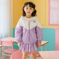 Lala Amang 女童款V型撞色連帽夾克