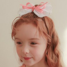 럭키밤비네 여아용 코튼레이스 리본 집게핀