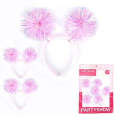 PARTYSHOW 彩球髮箍 3入, 1套, 粉紅色, 粉紅色, 粉紅色