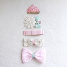 孩童皇冠蝴蝶結造型蕾絲髮夾組 5入