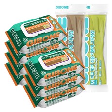 GIBONE 易穿脫橡膠手套 M號 2雙+濕拖巾 7包, 隨機發貨（橡膠手套、清潔布）, M, 1套